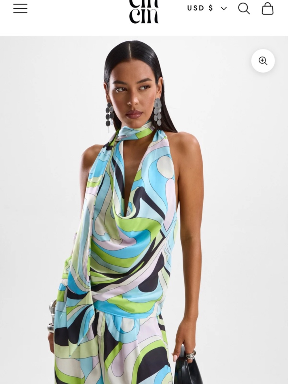 Silk Scarf-Neck Halter Top in Pastel Multi
Matching pants